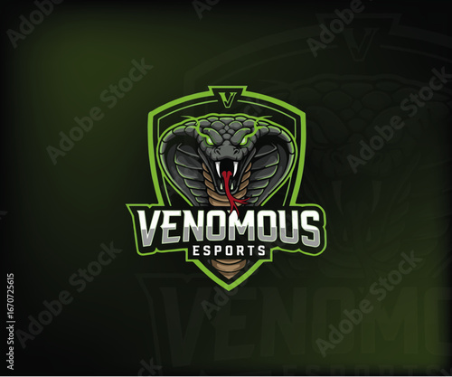 A venomous green cobra with a hood, a sleek and dangerous esports logo.