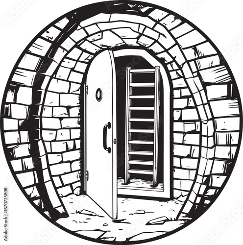 Underground bunker outline. Vector emergency shelter design in minimal style.