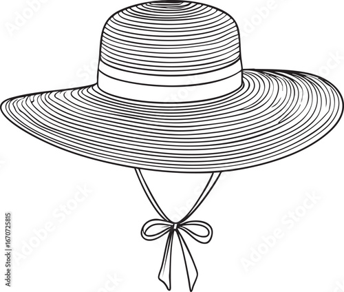 Sun hat outline. Summer fashion and sun protection in minimal vector.