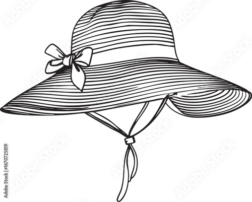 Sun hat outline. Summer fashion and sun protection in minimal vector.