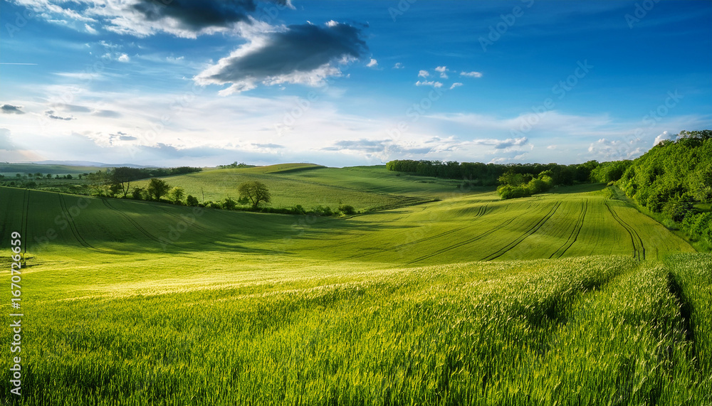 Fototapeta premium gentle winds dance through lush green fields in late spring