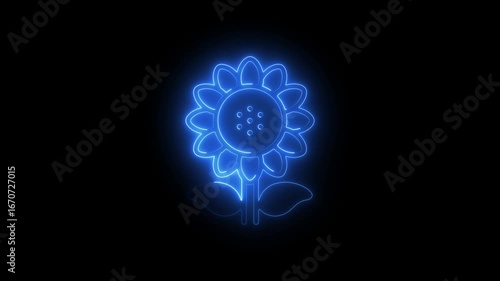 Wallpaper Mural Blue Neon Outline of a Sunflower with Leaves on a Black Background glowing Torontodigital.ca