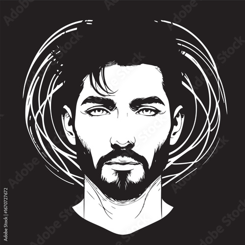 Artistic handsome face outline. Abstract vector portrait with minimal lines and details.