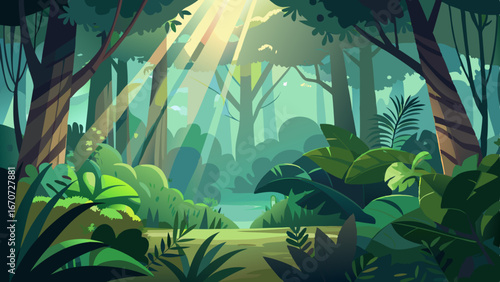 rays of light penetrating through the jungle