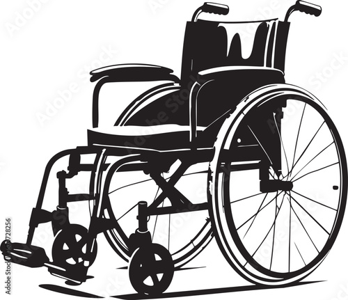 Manual wheelchair outline. Side view minimalist vector illustration in black and white.