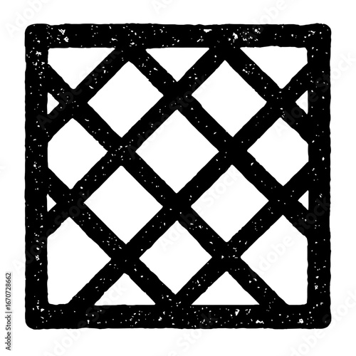 Distressed Black and White Grid Vector. Grunge-Style Trellis Pattern Graphic for Abstract, Geometric, and Decorative Design.