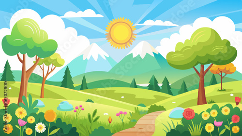 sunny spring landscape vector background