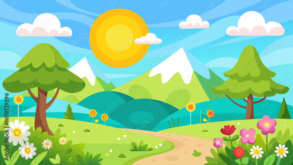 Naklejka premium sunny spring landscape vector background
