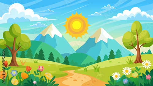 sunny spring landscape vector background