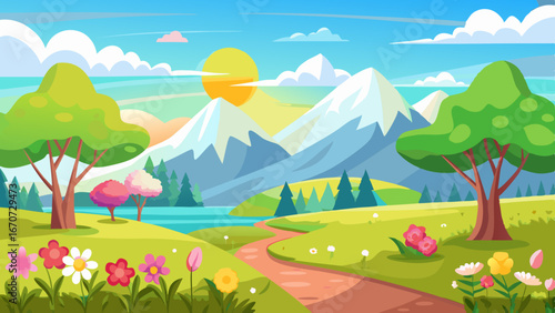 sunny spring landscape vector background