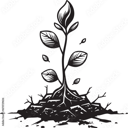 Sprouting seed outline. Symbolic line art of growth perseverance and renewal