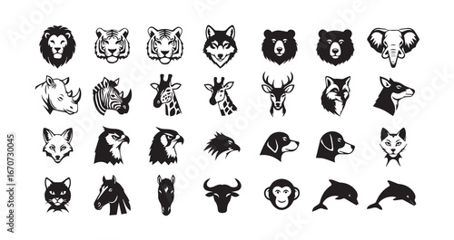 Animal head silhouette icon bundle illustration