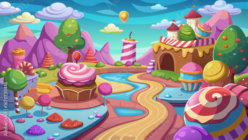 sweet candy land cartoon game background