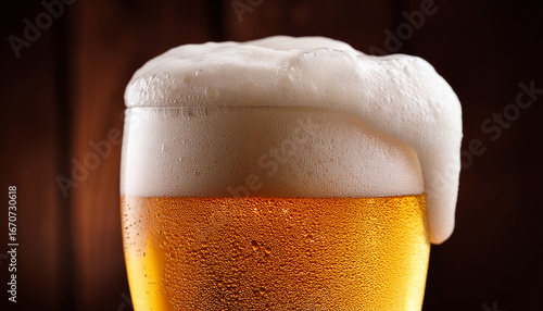 a glass of beer with foam on top
