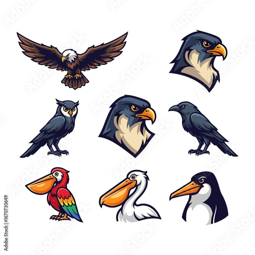 Diverse Avian Collection: A vibrant illustration showcasing a compilation of diverse bird species, each characterized by unique traits, behaviors, and adaptations.