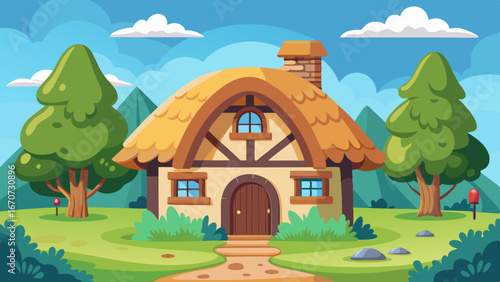 thatched cottage cartoon vector