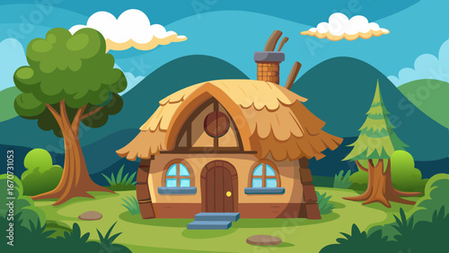 thatched cottage cartoon vector