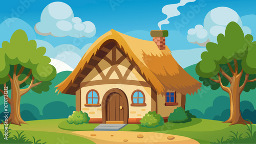 thatched cottage cartoon vector