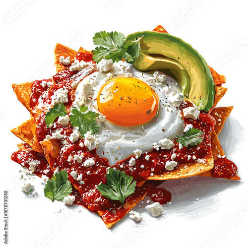 Chilaquiles Rojos with Fried Egg and Avocado