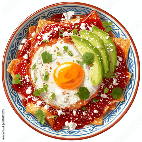 Chilaquiles Rojos with Fried Egg and Avocado