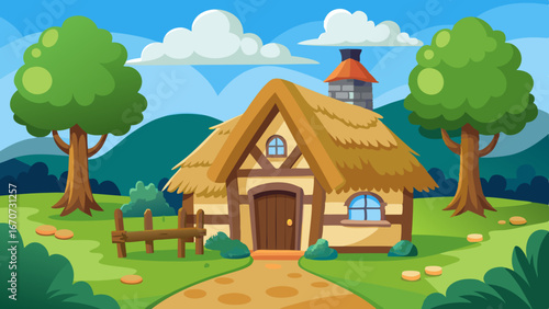 thatched cottage cartoon vector