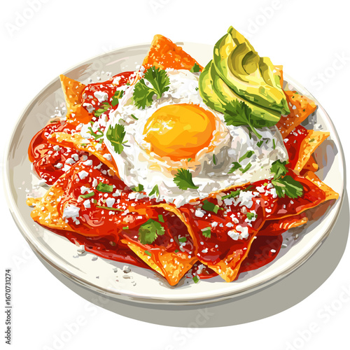 Chilaquiles Rojos with Fried Egg and Avocado