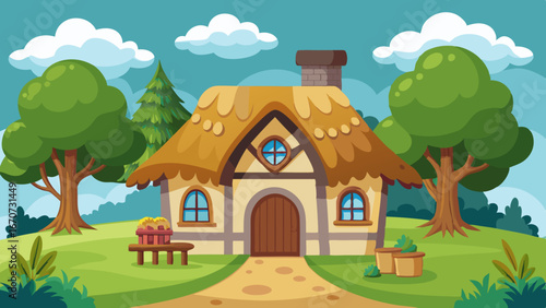 thatched cottage cartoon vector