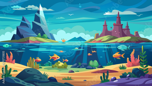 underwater world panorama landscape vector