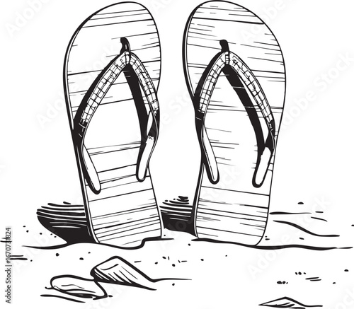 Flip-flops outline. Casual summer footwear in minimal style.
