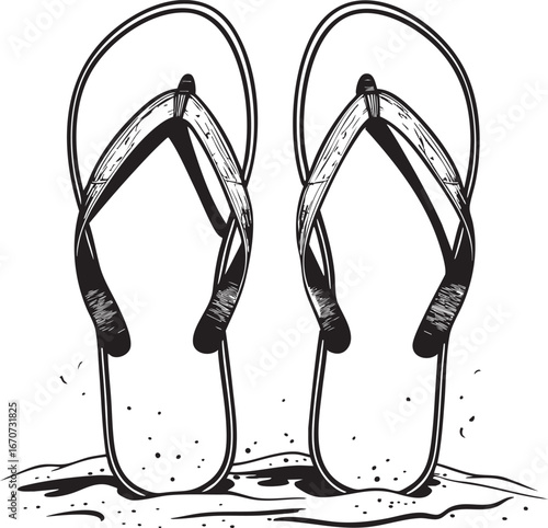 Flip-flops outline. Casual summer footwear in minimal style.