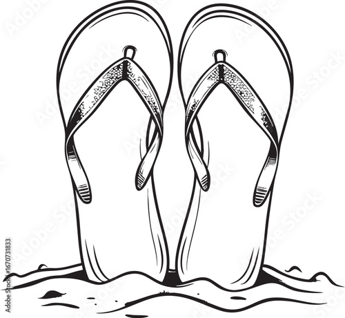 Flip-flops outline. Casual summer footwear in minimal style.