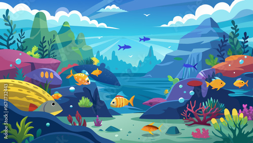 underwater world panorama landscape vector