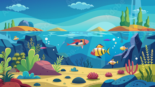 underwater world panorama landscape vector