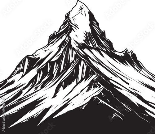 Sharp mountain peak outline. Snowcapped summit in clean monochrome vector style
