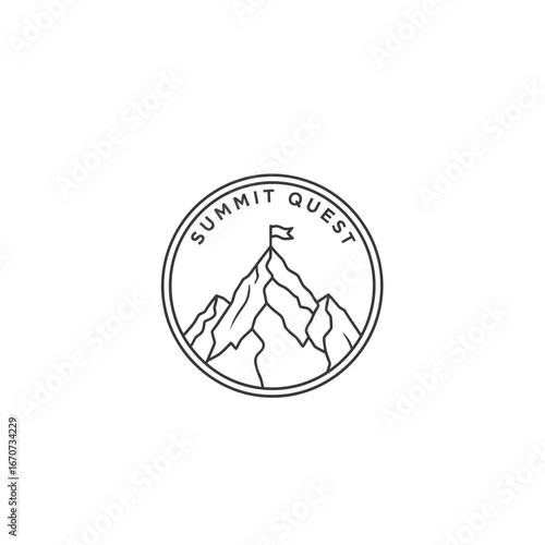 A minimalist logo depicting a mountain with a flag on top, symbolizing achievement and the pursuit of goals.