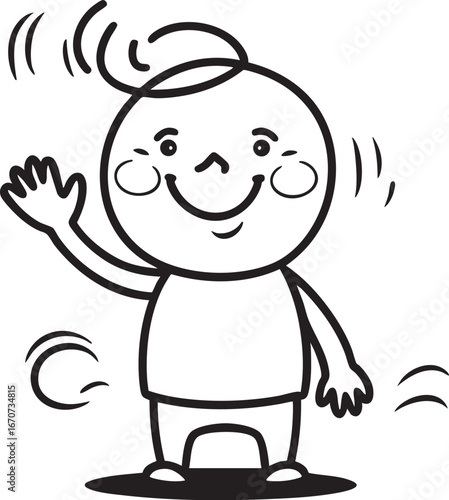 Cheerful cartoon character outline. Minimalist black and white vector perfect for playful designs.