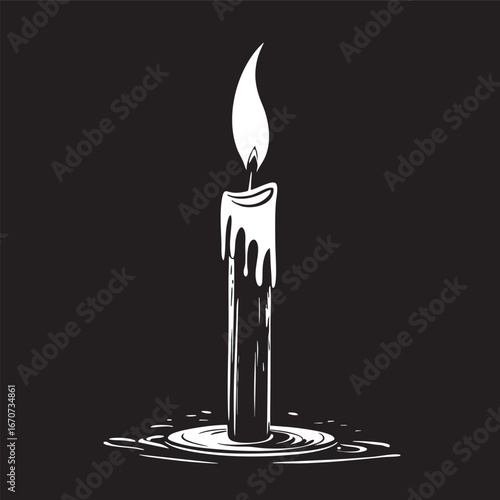 Steadfast candle outline. Minimalist black and white vector symbol of dedication and hope.