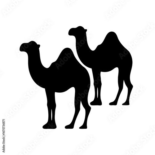 Two Camel Silhouettes Against a White Background with Elegant Shapes