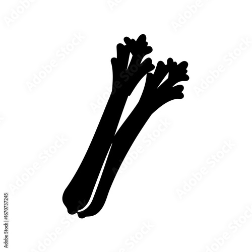 Simple black silhouette of two celery stalks against a white background