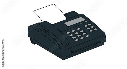 Fax machine telephone office technology communication document paper sending receiving data device on transparent background