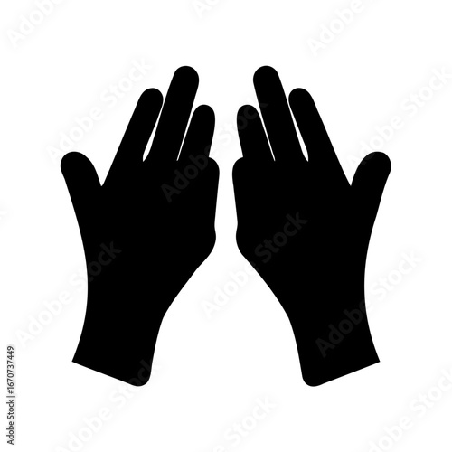 Two hands in black silhouette reach upwards in a gesture of supplication
