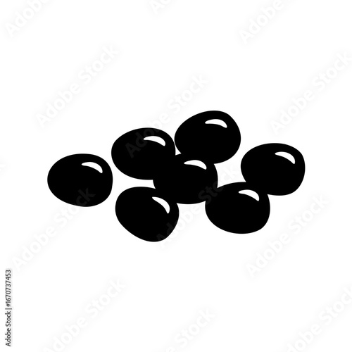 A cluster of glossy black boba pearls on a white background, simplified illustration