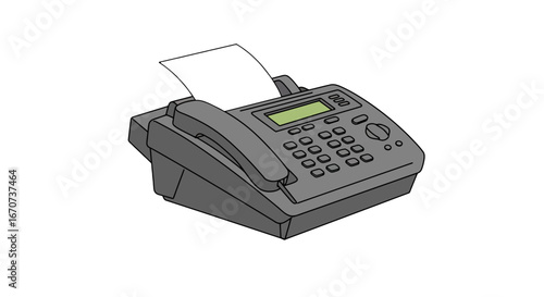 Fax machine telephone communication device office equipment technology sending receiving data document on transparent background