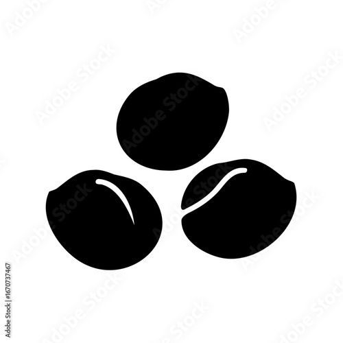 Three coffee beans in a minimalist black and white illustration style