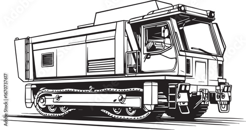 Continuous miner machine outline vector. Side sketch of underground mining vehicle
