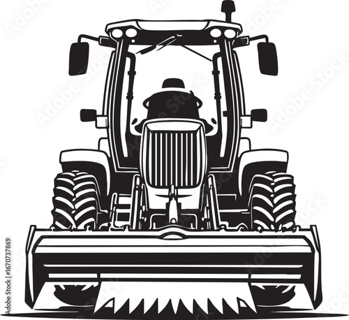 Feller buncher outline vector. Minimal front view with blade for forestry work