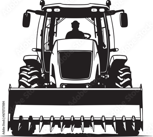 Feller buncher outline vector. Minimal front view with blade for forestry work