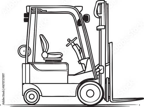 Forklift outline vector. Minimalist industrial vehicle lifting cargo