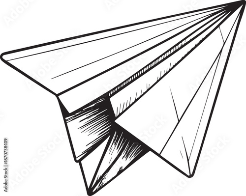 Outline of paper airplane symbolizing ambition. Minimalistic flying dream concept line art black and white vector illustration.