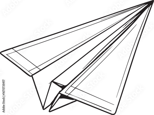 Outline of paper airplane symbolizing ambition. Minimalistic flying dream concept line art black and white vector illustration.